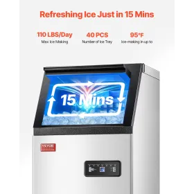 Commercial Ice Maker Freestanding Cabinet Machine 110lbs/24H 36 Ice Cubes
