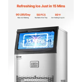 Commercial Ice Maker Freestanding Cabinet Machine 90lbs/24H 50 Ice Cubes