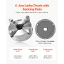 4-Jaw Lathe Chuck, 8 Inch (200 mm), Self-Centering Chuck with 1 1/2 in-8 Threaded Backing Plate, 0.16-7.87 in (4-200 mm) Clampin