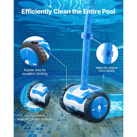 Suction Pool Cleaner, Automatic Pool Vacuum Cleaner, Suction Side Automatic Pool Cleaner, Suction Vacuum Pool Sweeper with 2 Whe