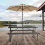  Foldable Picnic Table, 6 FT Folding Picnic Tables with Benches, Steel Outdoor Bench Set with Umbrella Hole, Large Outside 