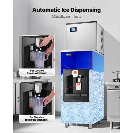 20 lbs/min is dispenser 180 lbs opbevaringskapacitet isbakke