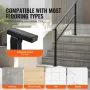 Outdoor Handrails for Steps, 4-5 Step Stair Rail Kit, Black Square Tube with Horizontal Bar, Carbon Steel Support Rails for Seni