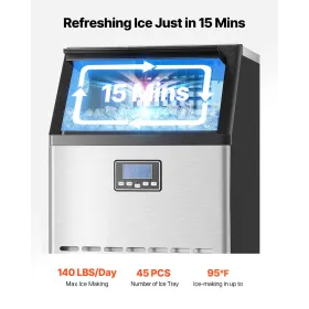 Commercial Ice Maker Freestanding Cabinet Machine 140lbs/24H 45 Ice Cubes