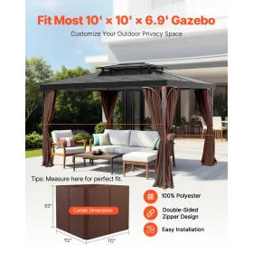 Gazebo Privacy Curtain 10' x 10' x 6.9' Waterproof Gazebo Curtains Coffee