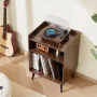3-lags pladeafspiller med LED-lys & USB-porte træ vinylhylde