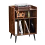 3-lags pladeafspiller med LED-lys & USB-porte træ vinylhylde