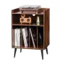 Record Player Stand with LED Light, 3 Tiers Turntable Stand with Charging Station & USB Ports, Holds up to 150 Albums, Vinyl Rec
