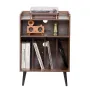 Record Player Stand with LED Light, 3 Tiers Turntable Stand with Charging Station & USB Ports, Holds up to 150 Albums, Vinyl Rec