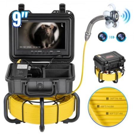 Sewer Camera 165 ft/50m Self-Leveling Drain Camera with 9"  Screen 36X Zoom