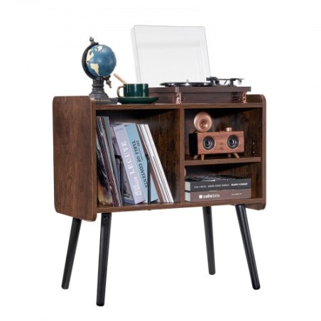 Record Player Stand 2-Tier Wooden Turntable Stand 3 Cabinets Black & Brown