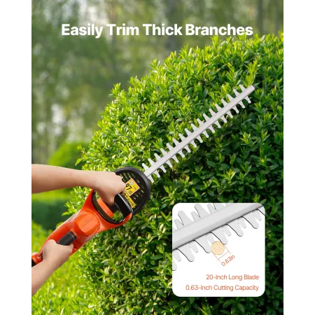 Electric Hedge Trimmer, 1200 RPM, Cordless Hedge Trimmer for Low Branch, 20V 2A Battery, Bush Trimmer with 20 in Dual Action Bla