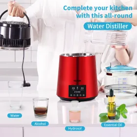 Water Distiller, 1 L/H, 4L Distilled Water Maker w/ 0-99 H Timing, 750W Countertop Water Purifier w/ Dual Temp Display, Glass
