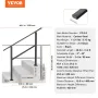 Outdoor Handrails for Steps, 2-3 Step Stair Rail Kit, Black Square Tube with Horizontal Bar, Carbon Steel Support Rails for Seni