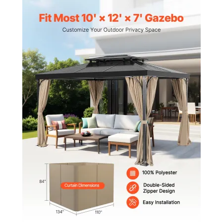Gazebo Privacy Curtain 12 'x 10' x 7 'Vandtæt lysthus gardiner