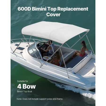 4 Bow Boat Bimini Tops, 600D Polyester Canopy, Waterproof & Sun Protection Boat Awning Canopy with Storage Bag, Bimini Top Repla