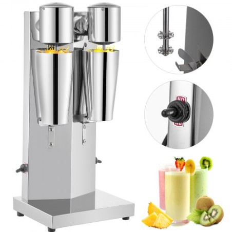 Milkshake Maker Kit, elektrisk mælkeproducent i rustfrit stål, 180W Milkshake Machine, dobbelthovedklassisk milkshake maker med