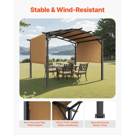 10 x 10 ft Outdoor Pergola, Arched Top Metal Pergola, Retractable Pergola with Sun Shade Canopy, Large Patio Shelter Pavilion, H