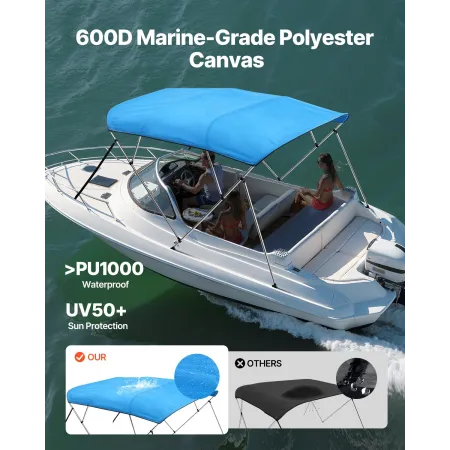 4 Bow Boat Bimini Tops, 600D Polyester Canopy with Aluminum Alloy Frame, Waterproof & Sun Shade Boat Awning Canopy with Storage 
