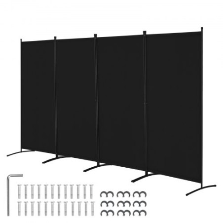 Room Divider 4 Panels Fabric Privacy Screen for Office Bedroom Black