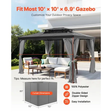 Gazebo Privacy Curtain 10 'x 10' x 6,9 'Vandtæt lysthus