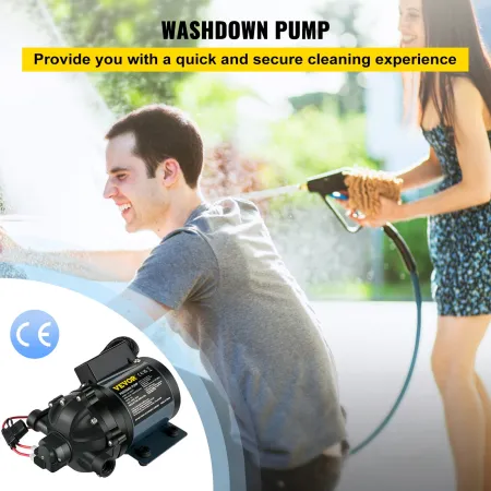 Washdown Pump, 12V DC, 26 L/min(7 GPM) 4 bar(60 PSI), Max. 3 m(10 FT) Lift Self Priming Water Pump, with EPDM Valve, Universal S