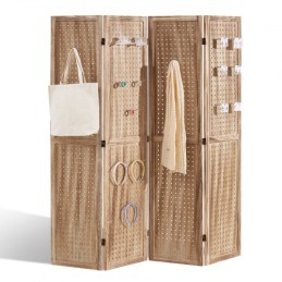 Wood Room Divider Portable Wooden Partition 4 Panel for Room Separation