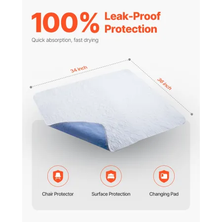 Vaskbar underpuder 34 "X 36" Inkontinens Bed Pad 10-Pack