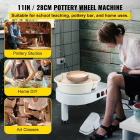 Pottery Wheel, 27.9 cm Ceramic Wheel Forming Machine, 0-300RPM Speed Manual Adjustable 0-19.8 cm Lift Leg, Foot Pedal Detachable