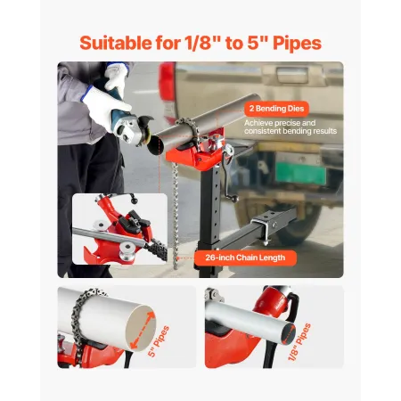 Heavy-Duty Pipe Chain Vise, 1/8" - 5" Pipe Capacity, 26" Rugged Chain & Cast Iron Base, Hitch Mount Vise Plate Holder With Adjus