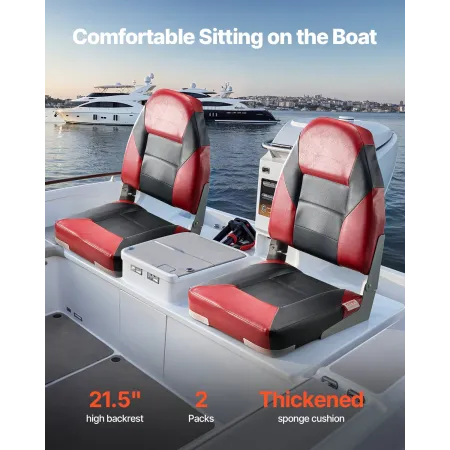 Boat Seat, High Backrest, Folding Fishing Boat Seat with Thickened Sponge Cushion & Waterproof PVC Leather, Aluminum Alloy Hinge