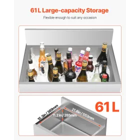 Commercial Ice Bin 61 L Underbar Ice Bin with Sliding Lid Bottle Holders