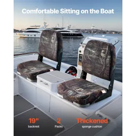 Boat Seat, Low Backrest, Folding Fishing Boat Seat with Thickened Sponge Cushion & PU Polyester Fabric, Strong PP Frame, Flip Up