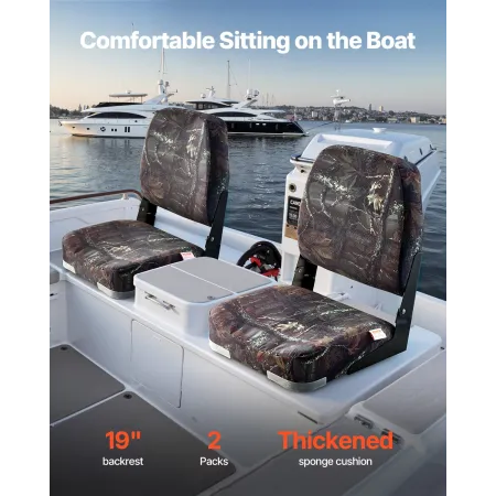 Boat Seat, Low Backrest, Folding Fishing Boat Seat with Thickened Sponge Cushion & PU Polyester Fabric, Strong PP Frame, Flip Up