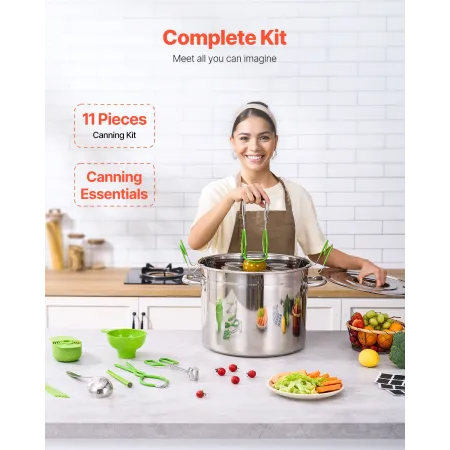 Canning Supplies Starter Kit, 11 Pieces Stainless Steel Water Bath Canning Kit for Beginners, Canning Tools Set: Pot, Rack, Lid,