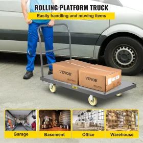 Platform Truck, 2000 lbs Capacity Steel flatbed Cart, 47" Length x 24" Width x 32" Height Flat Dolly, Hand Trucks with 5" Nylon
