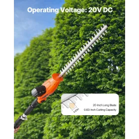 Udvidelig trådløs elektrisk hedge trimmer 20V 1200RMP med 20in blad