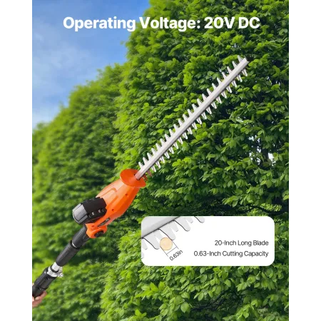 Electric Hedge Trimmer, 1200 RPM, 6.2 - 7.8 Ft Extendable, Pole Hedge Trimmer for High Branch, 20V Battery, Cordless Hedge Trimm
