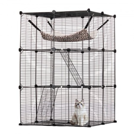 Large 3-tier Cat Cage 28 x 28 x 41" Metal Wire Playpen Catio with Hammock