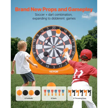 Oppustelig fodboldpil over 6 ft med 4 sparkkugle 6 dart 6 øks