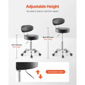 Shop Stool Adjustable Garage Seat 300 lbs Load with Backrest & Wheels