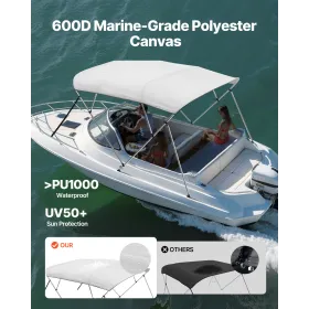 4 Bow Boat Bimini Tops 96"Lx(85"-90")W x 54"H Awning Canopy Light Grey