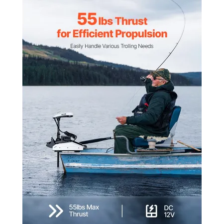 Electric Trolling Motor, 55lbs Thrust with GPS, 10-Speed Bow Mounted Saltwater Outboard Boat Motor with Remote Control & LCD Bat