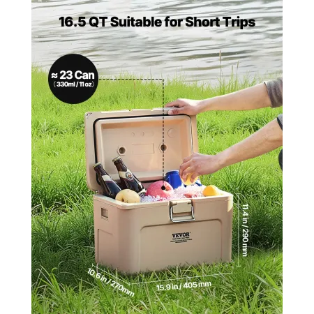 Portable Cooler, 16.5 QT Hard Cooler with Ice Retention, Heavy-Duty Handles and Cup Holder, Lightweight Rigid Material Insulated