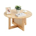 Rattan Coffee Table Round Wood Coffee Table Single Tier for Living Room