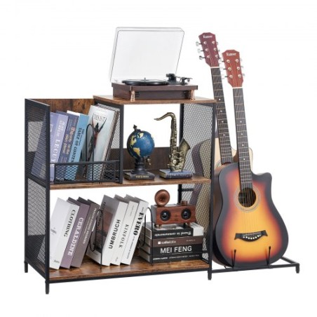 Record Player Stand 3-Tier Metal Turntable Stand With Guitar Store Black