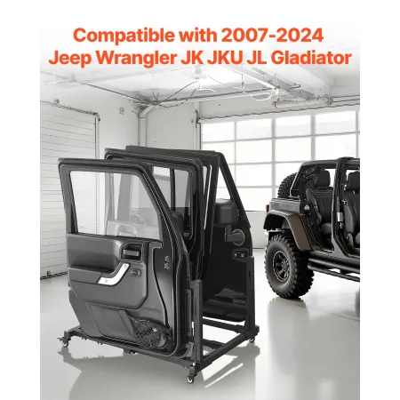 Jeep Door Storage Cart, 4 Doors Moveable Storage Cart Rack with Thickened Rubber Cushion, Sturdy Car Door Holder Cart Fit for Je