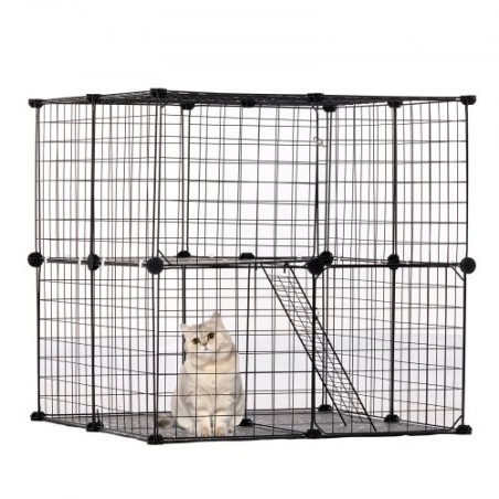 Stor 2-lags kattebur 28 x 28 x 28 "Metal Wire Playpen Catio med stige