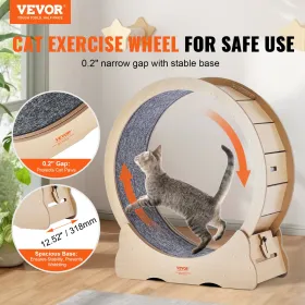 Cat Exercise Wheel, Large Cat Treadmill Wheel for Indoor Cats, 35.8 inch Cat Running Wheel with Detachable Carpet and Cat Teaser