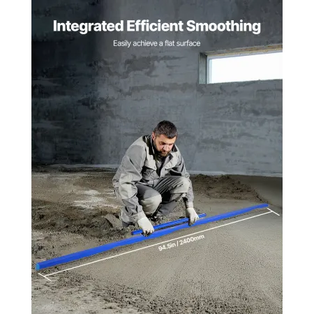 Concrete Screed, 96 Inch Screed with Level Vial, Easy Cleanup & End Cap Design, Aluminum Lightweight & Reversable Handle for Lev